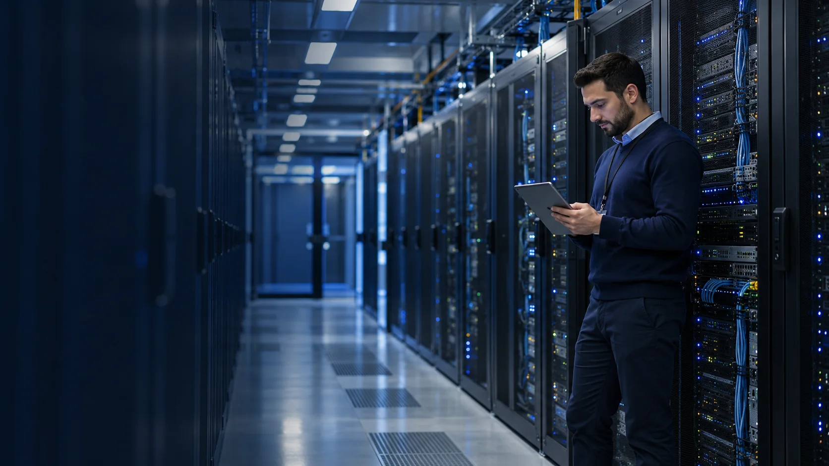 Technology professional checking server infrastructure