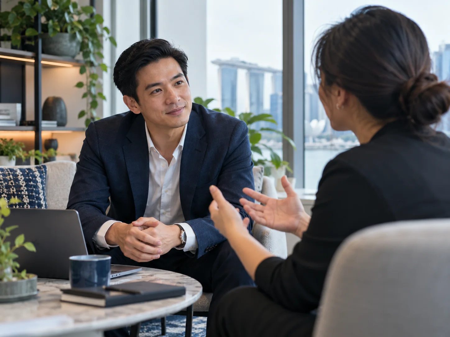 Illustrative consultants discussing practical technology options